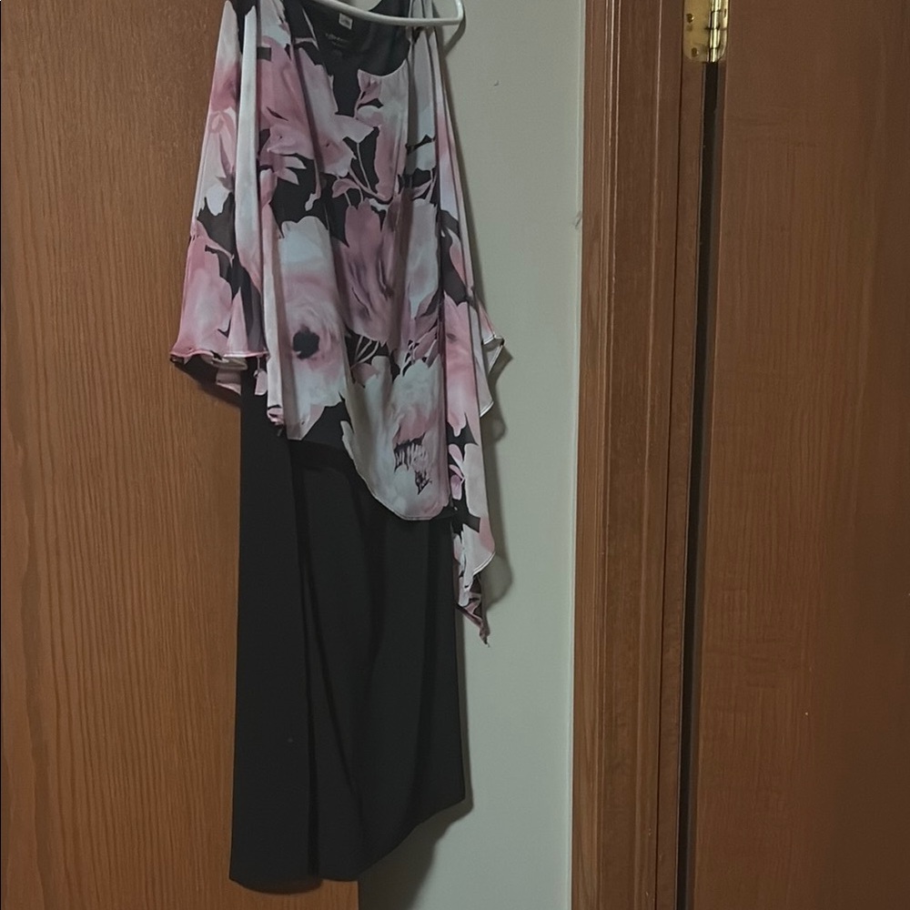 Connected Apparel Pink and Black Asymmetrical Midi Dress